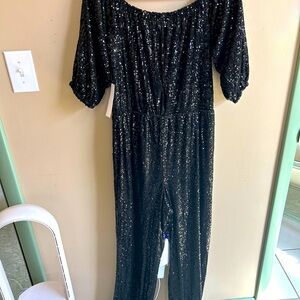 VENUS Black Sequin Off-Shoulder Jumpsuit